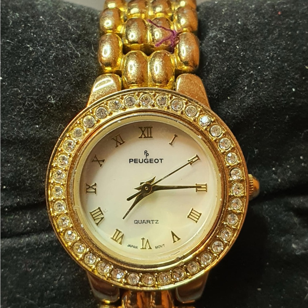 Peugeot Goldtone/MOP Rhinestone Women's Watch